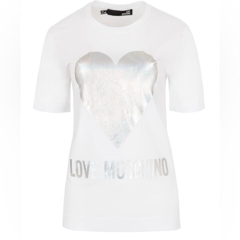 Love Moschino NWT White T-shirt with Silver Foil Heart size 12